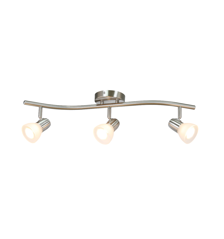 Indoor 3 Light S-shaped Ceiling Track Light Bar Brushed Nickel Modern Glass Track Lighting For Kitchen Living Room