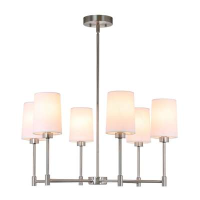 Chandeliers Modern 6 Light Chandelier Light, Brushed Nickel Pendant Lighting with Fabric Shade for Living & Dining Room