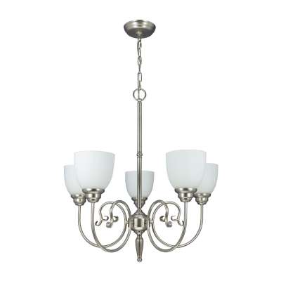 Contemporary 5 Light Glass Pendant Chandelier Ceiling Light, Brushed Nickel Iron Chandelier Lights for Living & Dining Room